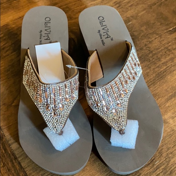 Olivia Miller Shoes - Olivia wedge rhinestone sandals